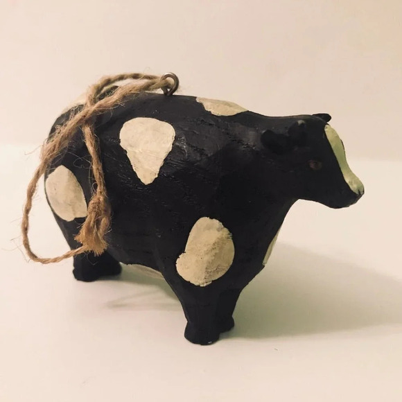 Vintage Cow Ornament Resin Figure 3.5 Inch Long Christmas Decor - Picture 3 of 10